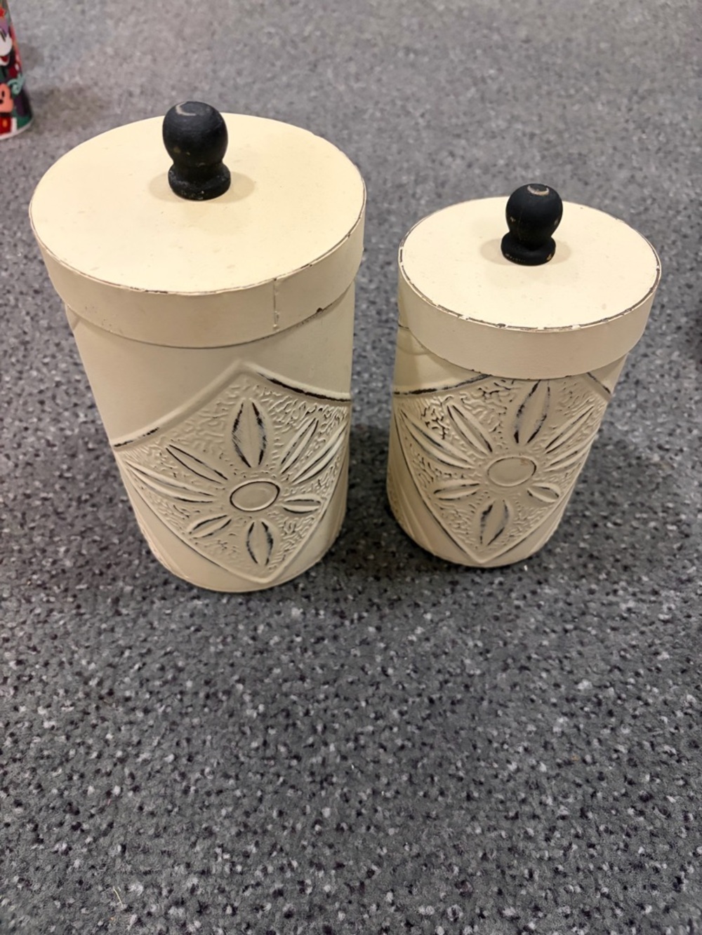 Cream Decorative Canister Set with Floral Embossed Design